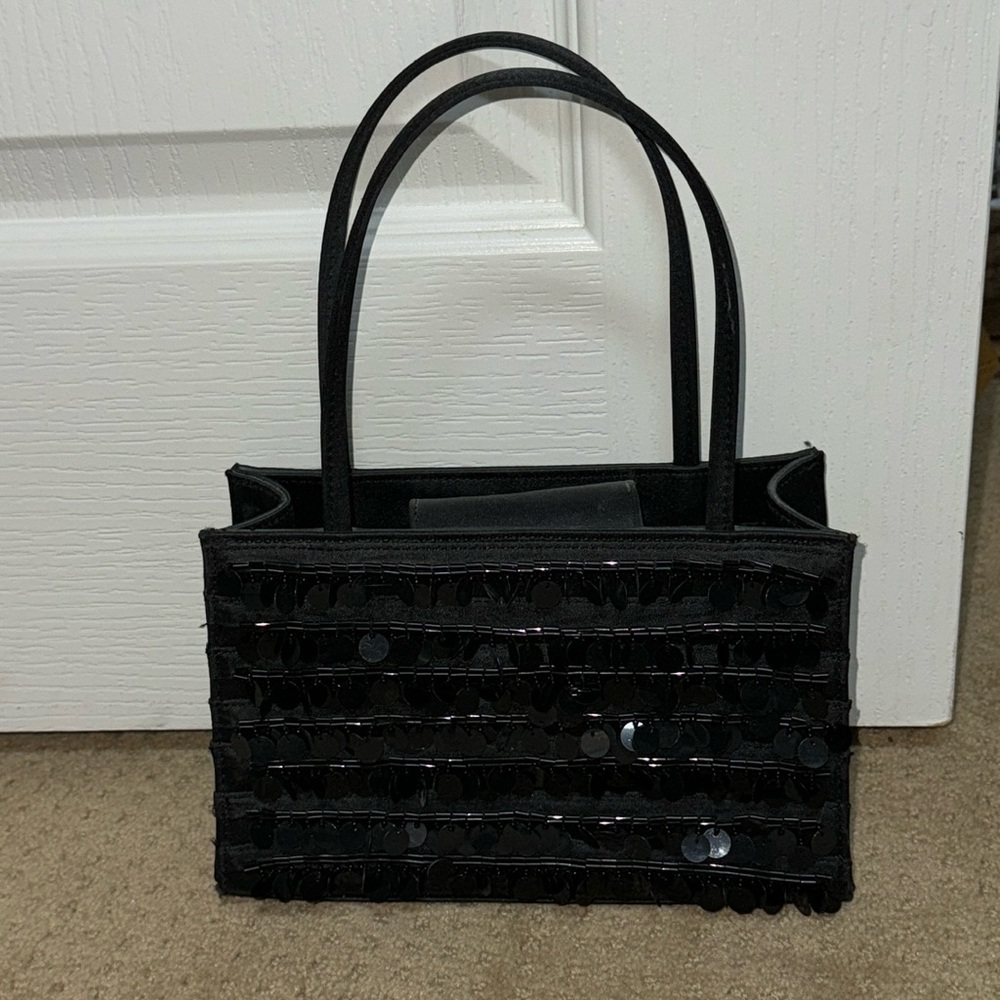 Ann Taylor black, silk and sequin mini tote